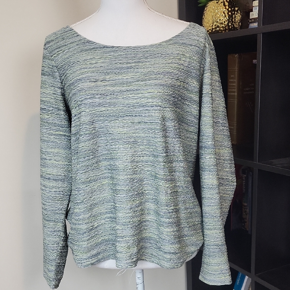 J. JILL Stretch Green Textured Boat Neck Long Sleeve Top